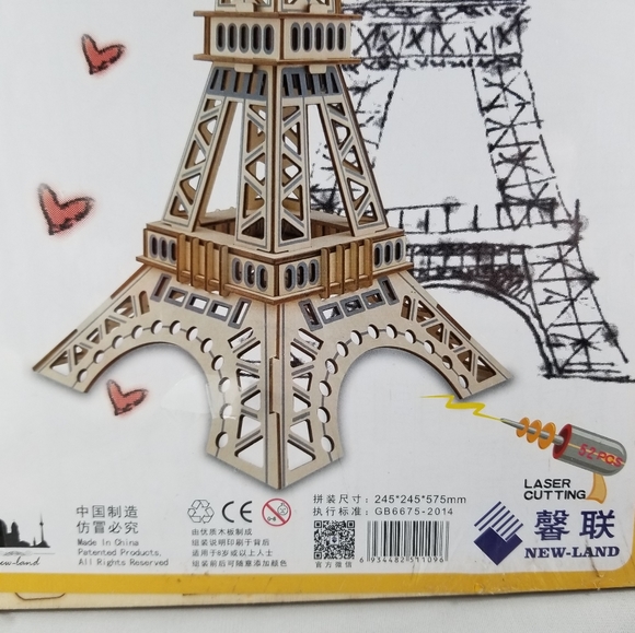 New-land Woodcraft Assembly Kit Eiffel Tower 3D Puzzle Laser Cut XF-G001D - Picture 9 of 10